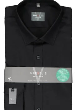 MARVELIS super slim fit overhemd, mouwlengte 7, popeline, zwart