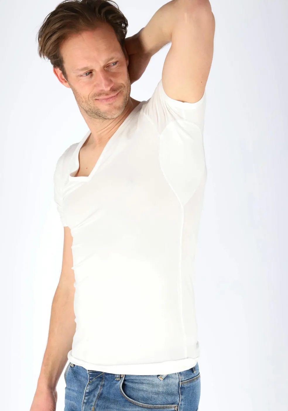 Mey Dry Cotton functional T-shirt (1-pack), heren T-shirt slim fit diepe V-hals, wit