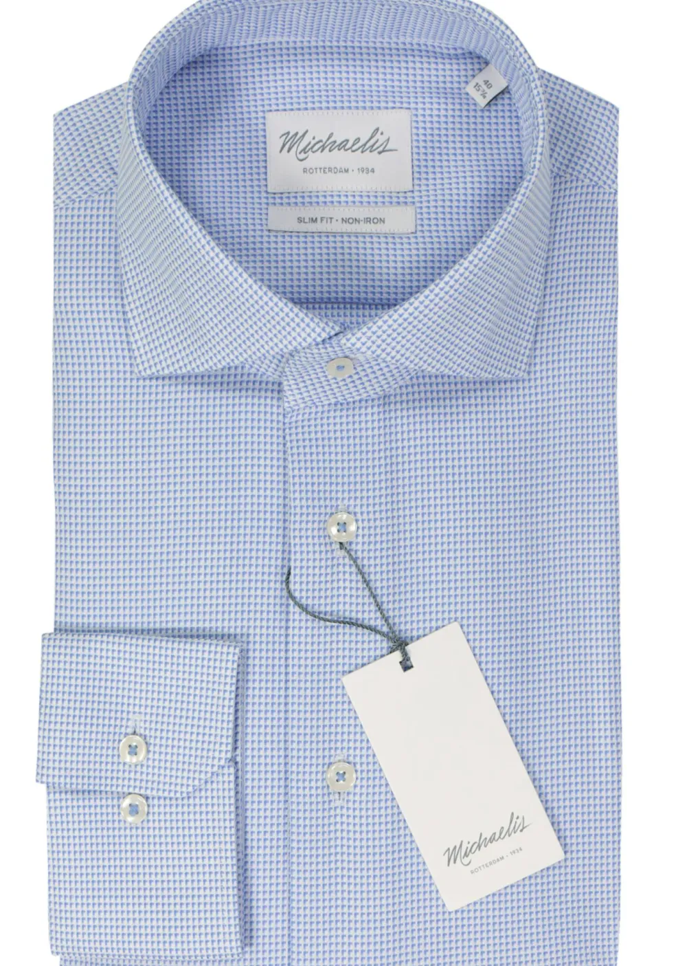 Michaelis slim fit heren overhemd, dobby, blauw
