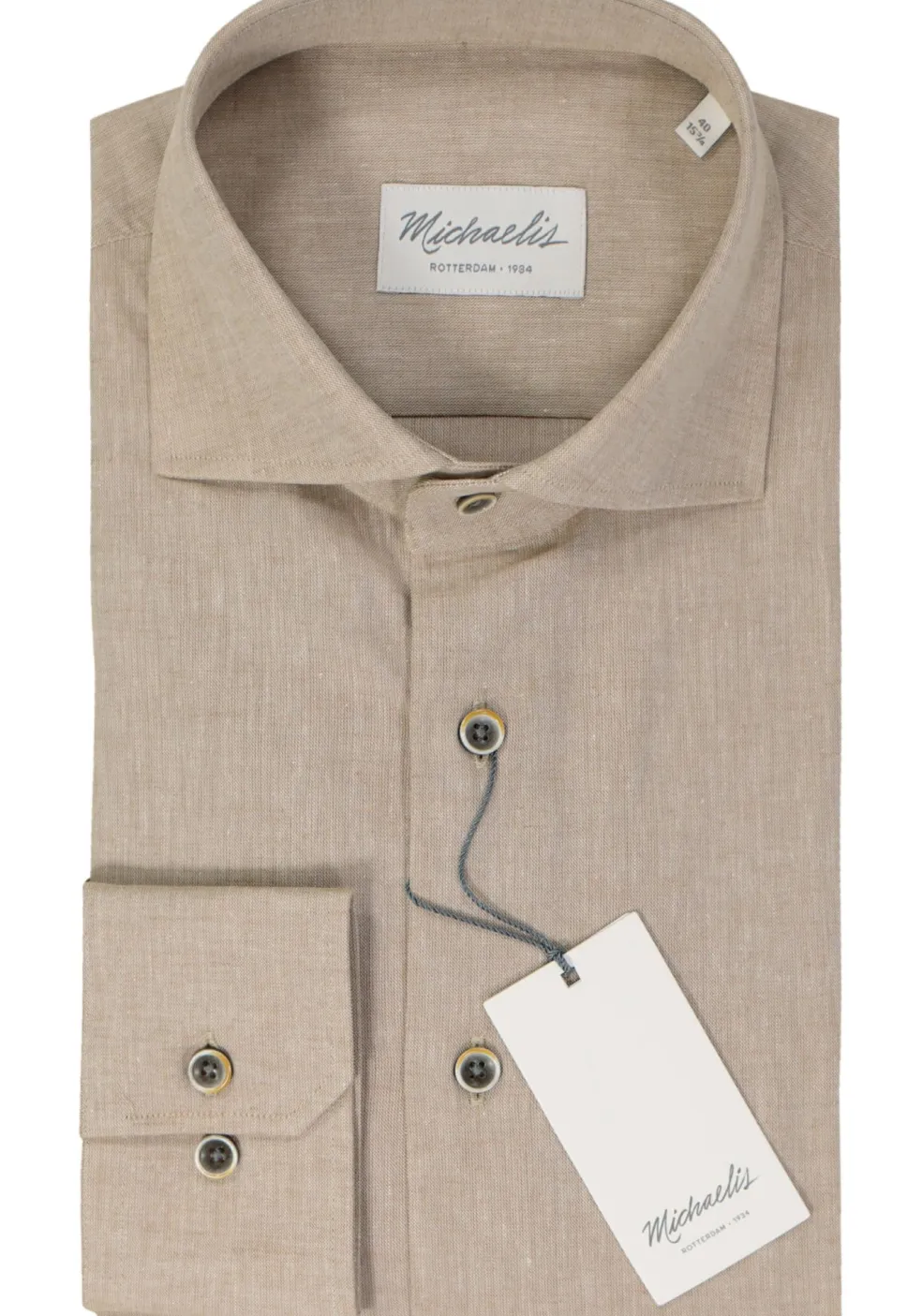 Michaelis slim fit heren overhemd, popeline, beige