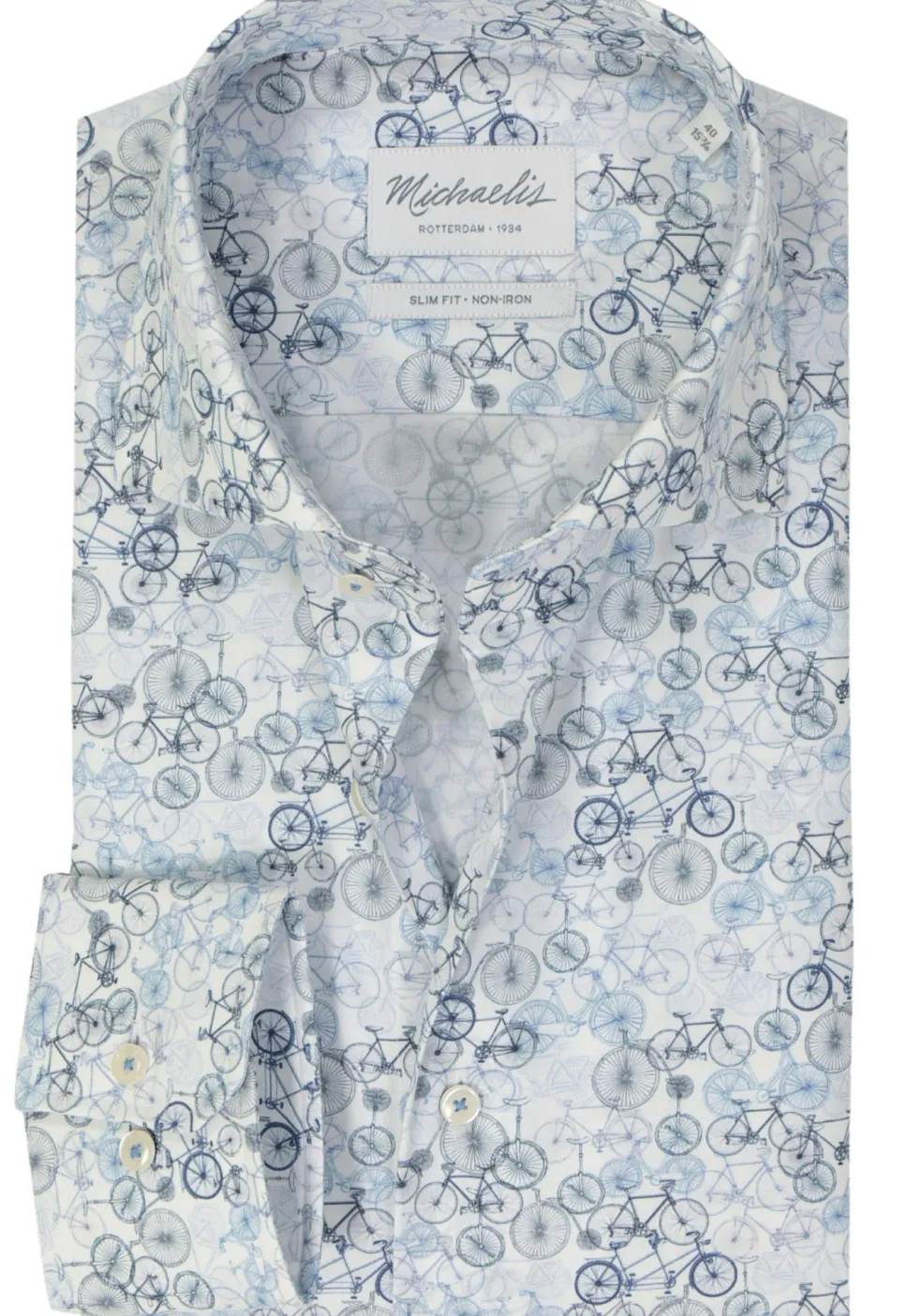Michaelis slim fit heren overhemd, popeline, blauw dessin