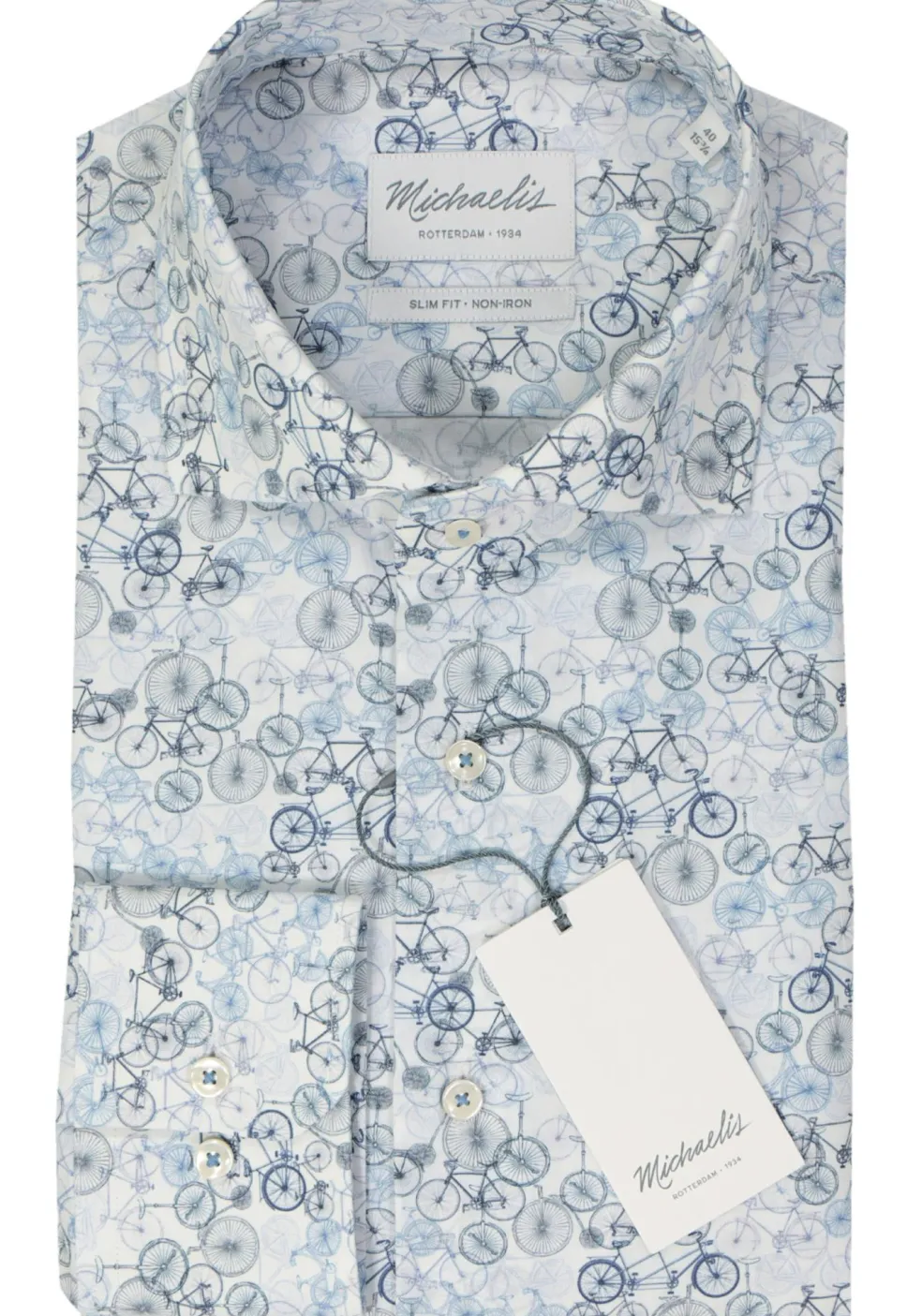 Michaelis slim fit heren overhemd, popeline, blauw dessin