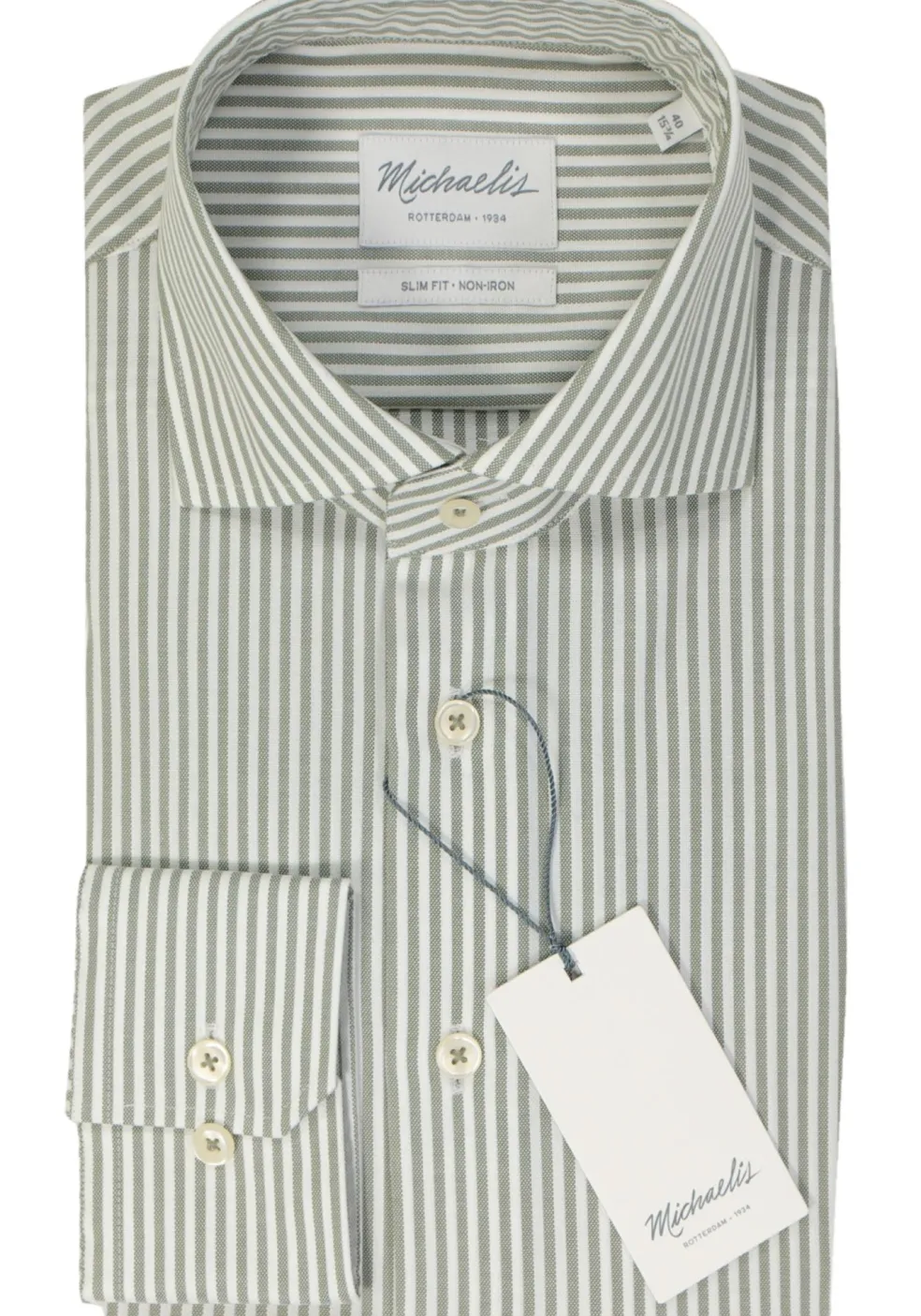 Michaelis slim fit heren overhemd, Oxford, groen gestreept