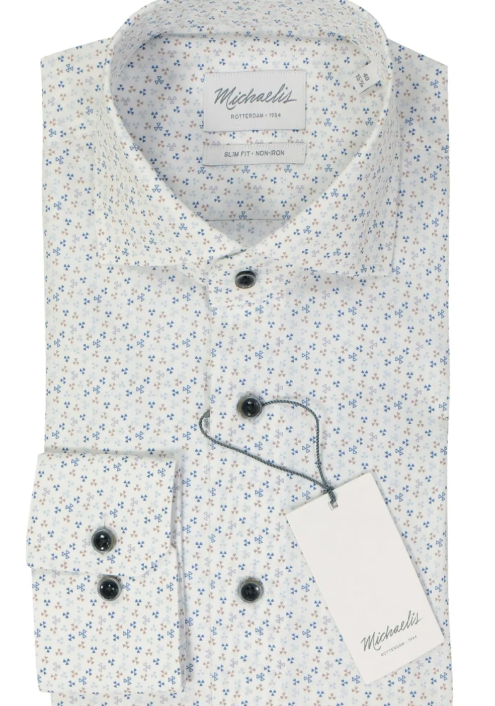 Michaelis slim fit heren overhemd, popeline, beige dessin
