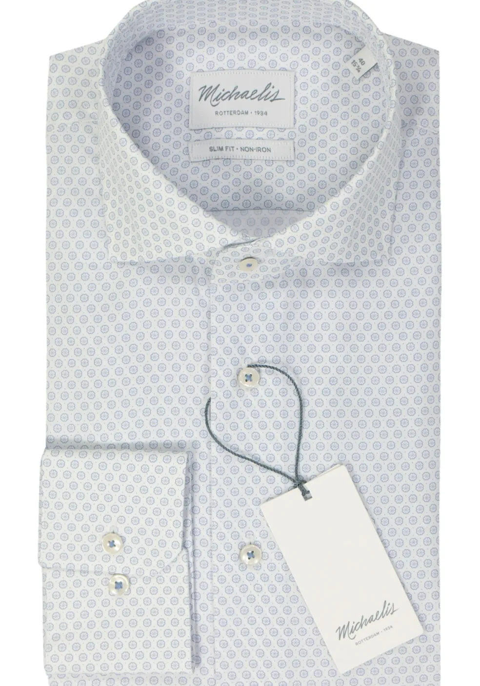 Michaelis slim fit heren overhemd, popeline, blauw dessin