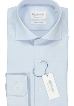 Michaelis slim fit overhemd, basket weave, lichtblauw