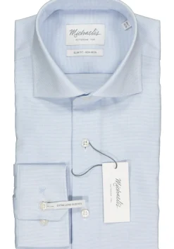 Michaelis slim fit overhemd, mouwlengte 7, basket-weave, lichtblauw