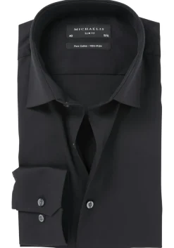 Michaelis slim fit overhemd, mouwlengte 7, twill, zwart