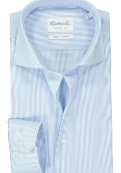 Michaelis Slim Fit overhemd, poplin, lichtblauw met wit gestreept