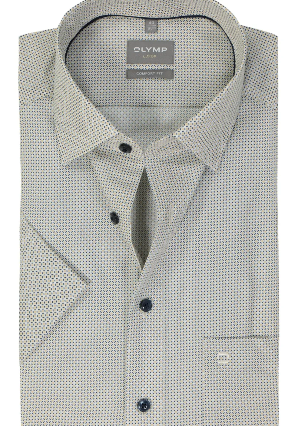 OLYMP comfort fit overhemd, korte mouw, popeline, beige dessin