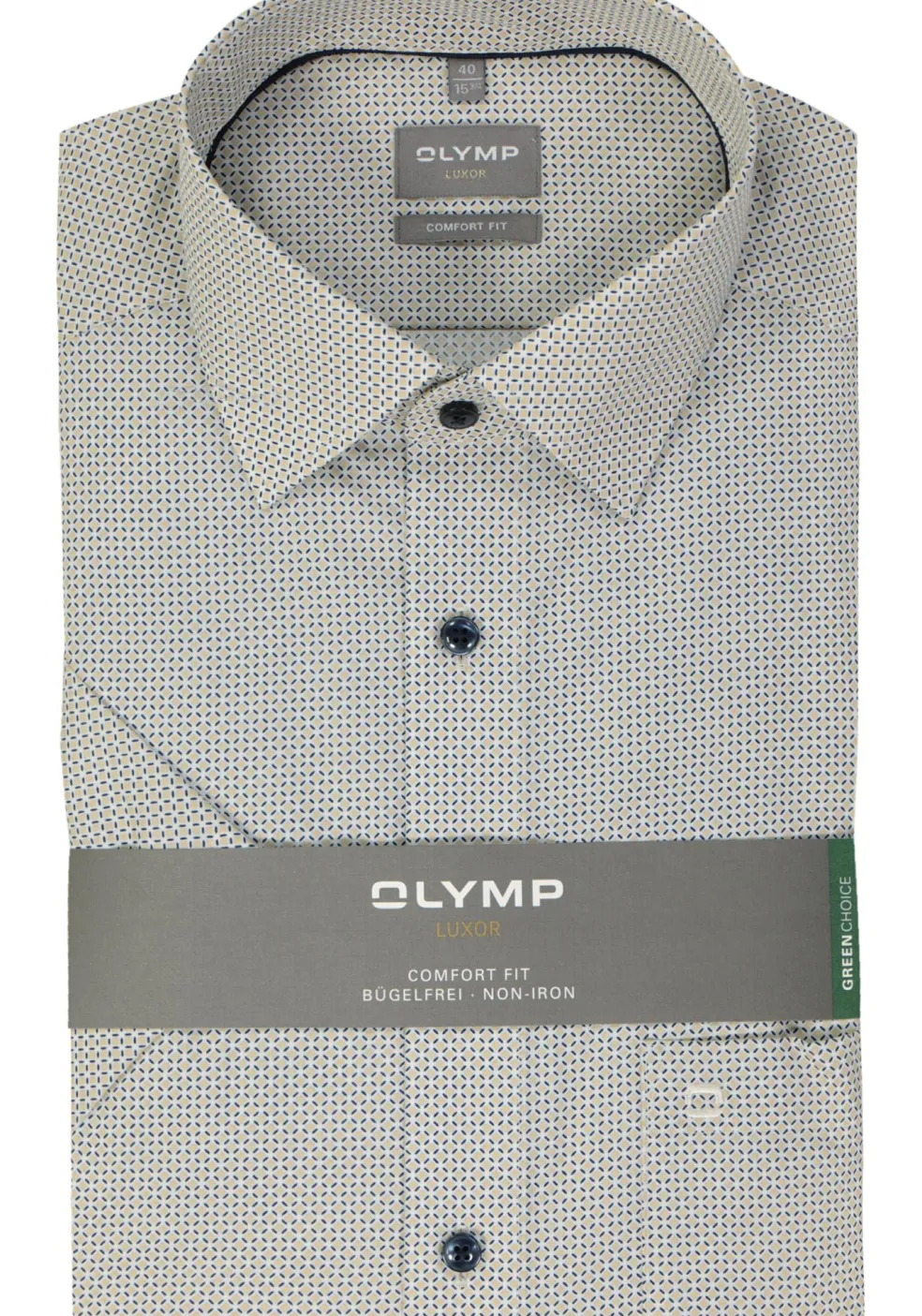 OLYMP comfort fit overhemd, korte mouw, popeline, beige dessin