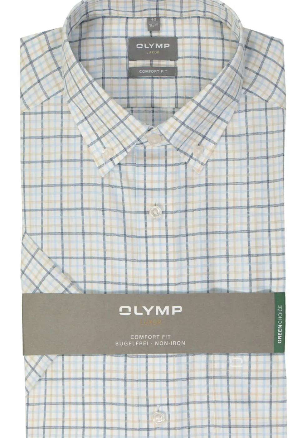 OLYMP comfort fit overhemd, korte mouw, popeline, lichtblauw geruit