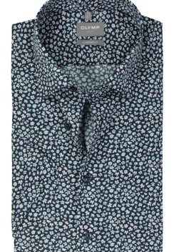 OLYMP comfort fit overhemd, korte mouw, popeline, marine blauw bloemetjes dessin