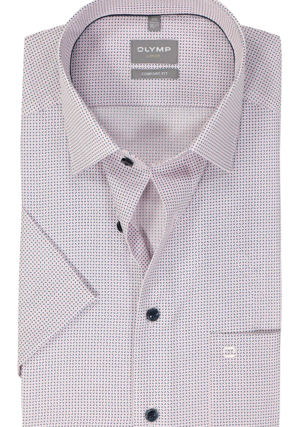 OLYMP comfort fit overhemd, korte mouw, popeline, roze dessin