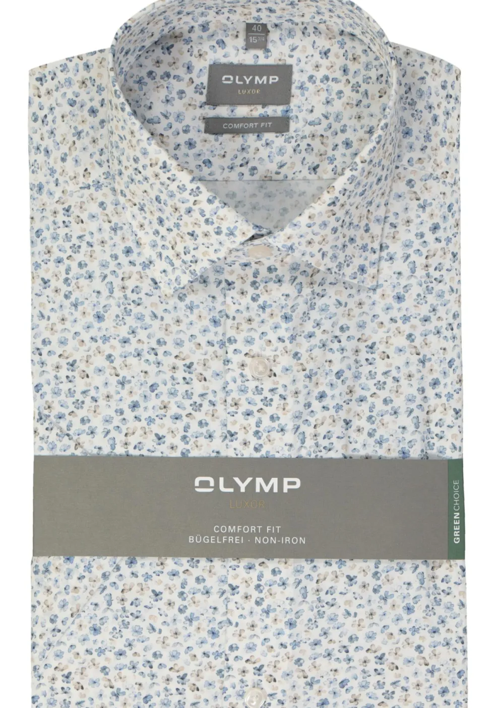 OLYMP comfort fit overhemd, korte mouw, popeline, wit bloemetjes dessin