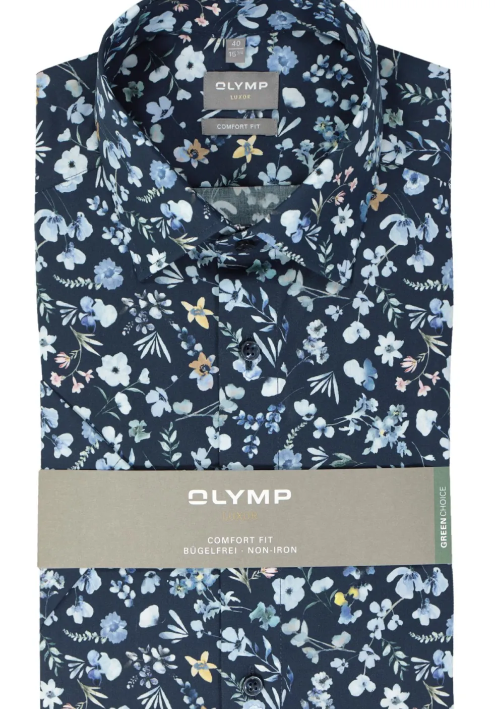 OLYMP comfort fit overhemd, korte mouw, popeline, marine blauw dessin