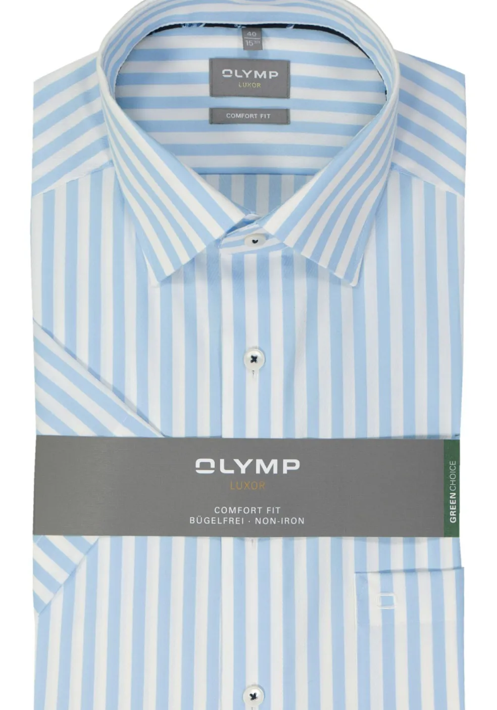OLYMP comfort fit overhemd, korte mouw, popeline, lichtblauw gestreept