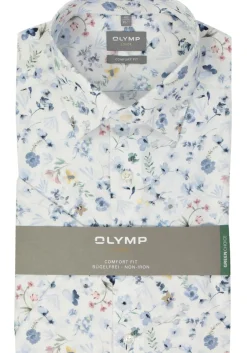 OLYMP comfort fit overhemd, korte mouw, popeline, wit dessin
