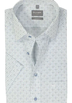 OLYMP comfort fit overhemd, korte mouw, popeline, wit dessin