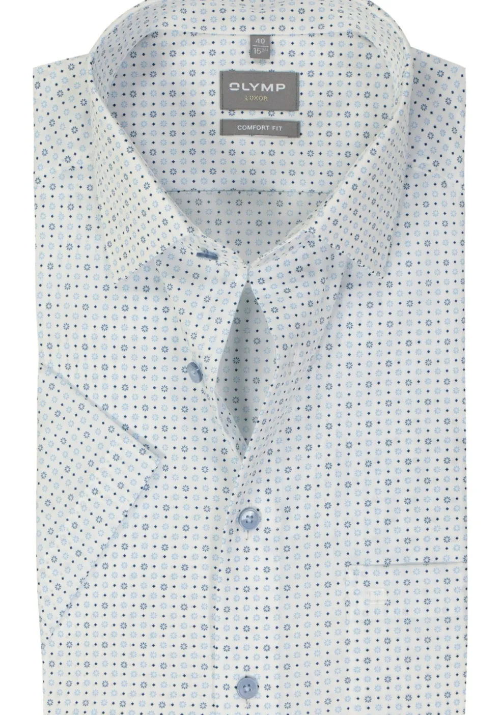 OLYMP comfort fit overhemd, korte mouw, popeline, wit dessin