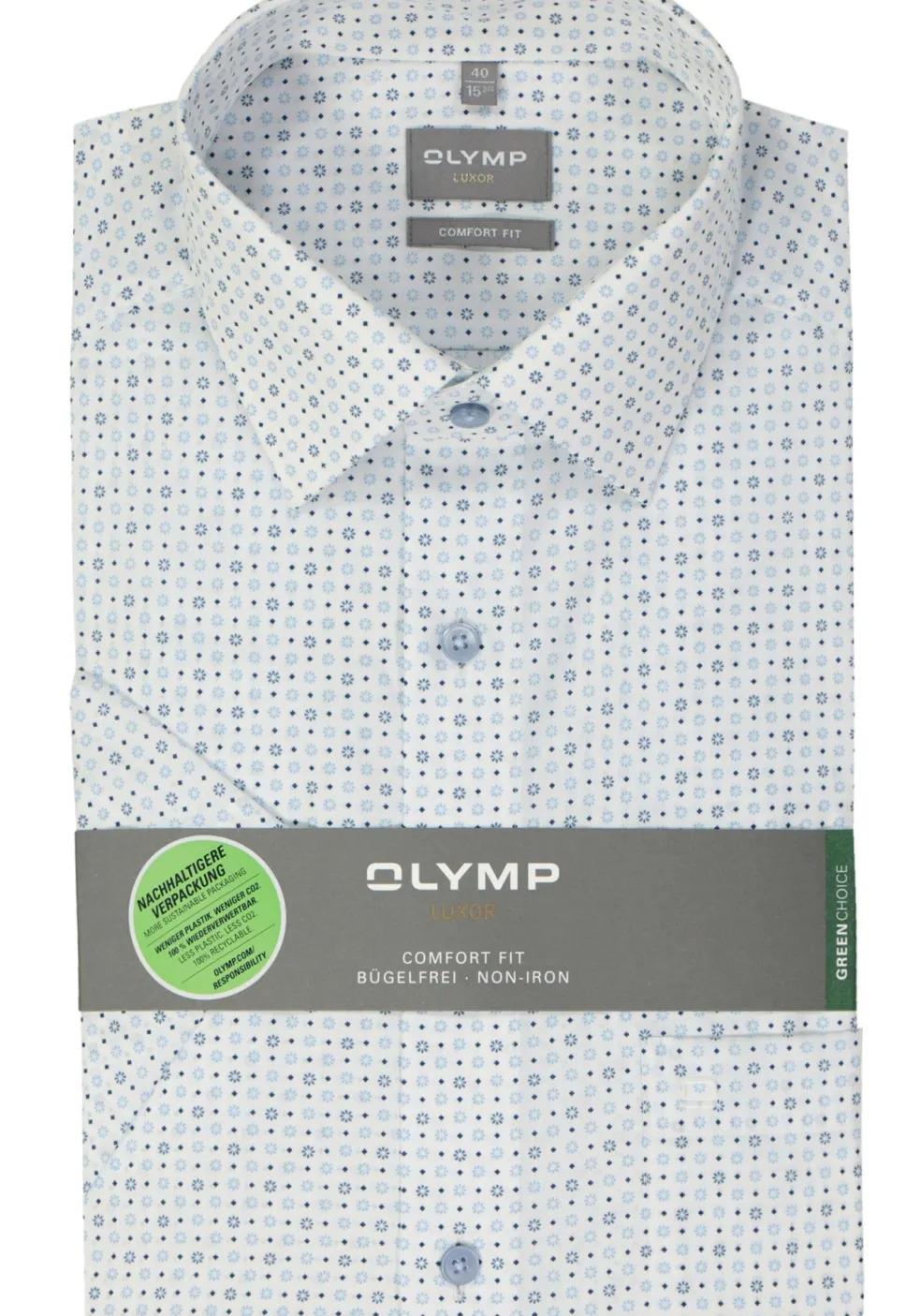 OLYMP comfort fit overhemd, korte mouw, popeline, wit dessin