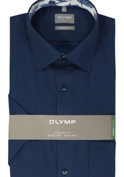 OLYMP comfort fit overhemd, korte mouw, structuur, marine blauw