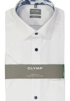 OLYMP comfort fit overhemd, korte mouw, structuur, wit
