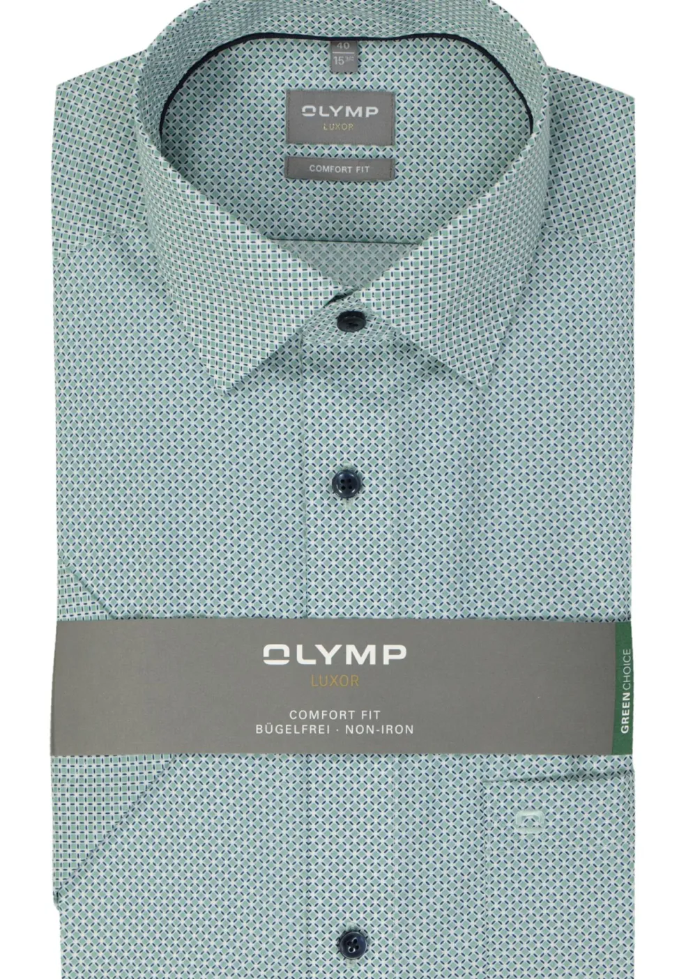 OLYMP comfort fit overhemd, korte mouw, popeline, groen dessin
