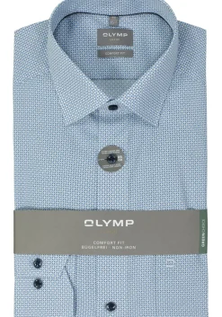 OLYMP comfort fit overhemd, mouwlengte 7, popeline, lichtblauw dessin