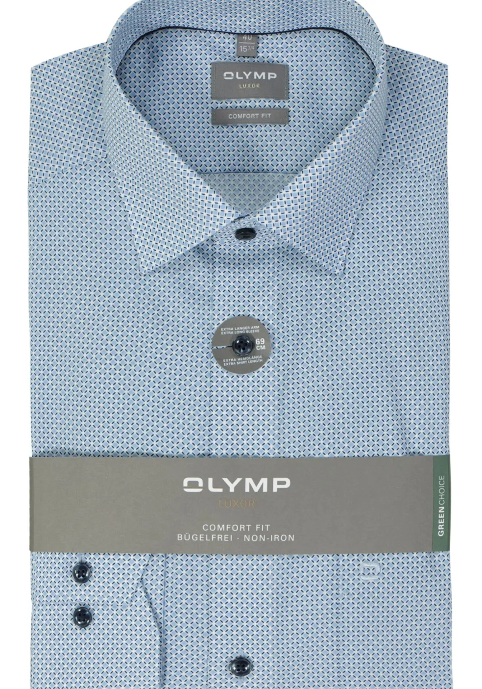 OLYMP comfort fit overhemd, mouwlengte 7, popeline, lichtblauw dessin