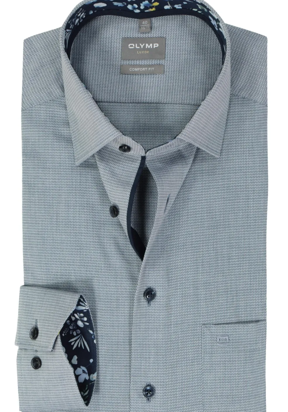 OLYMP comfort fit overhemd, mouwlengte 7, structuur, marine blauw
