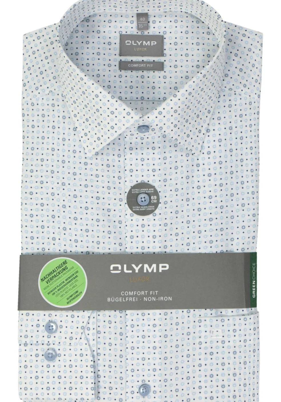 OLYMP comfort fit overhemd, mouwlengte 7, popeline, wit dessin