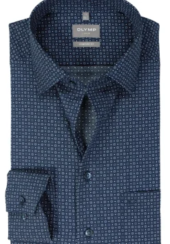OLYMP comfort fit overhemd, popeline, marine blauw dessin