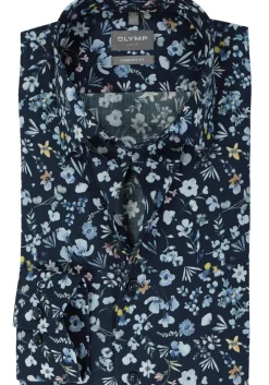 OLYMP comfort fit overhemd, popeline, marine blauw dessin