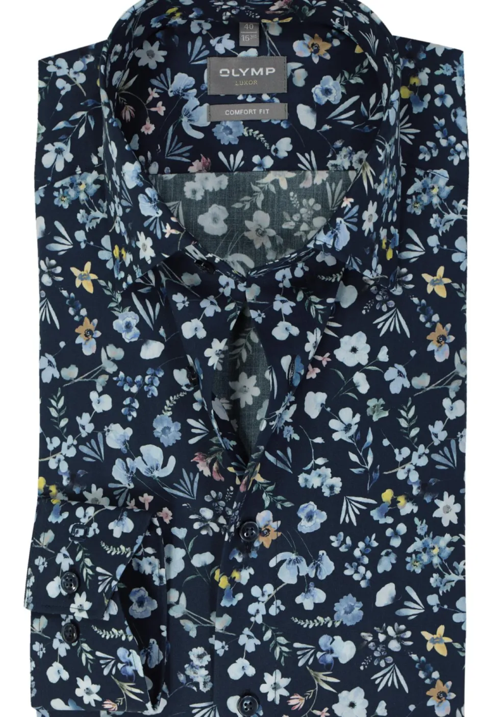 OLYMP comfort fit overhemd, popeline, marine blauw dessin