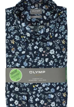 OLYMP comfort fit overhemd, popeline, marine blauw dessin