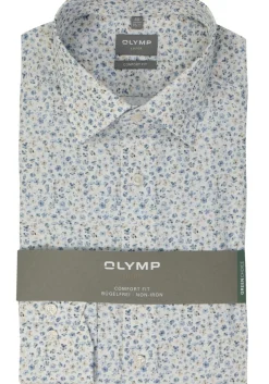 OLYMP comfort fit overhemd, popeline, wit bloemetjes dessin
