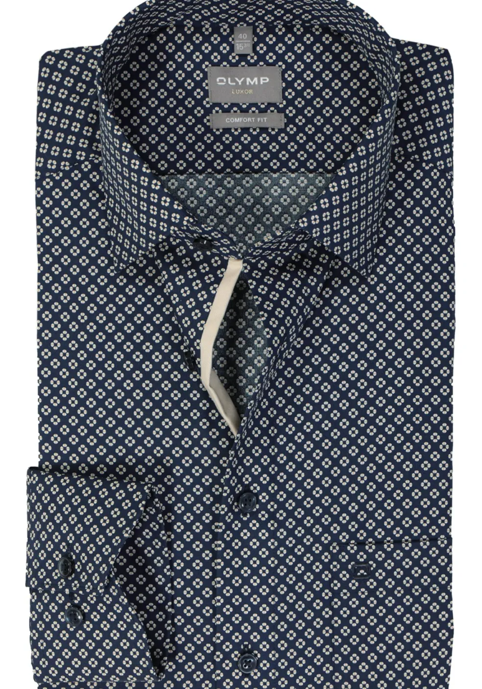 OLYMP comfort fit overhemd, popeline, marine blauw dessin