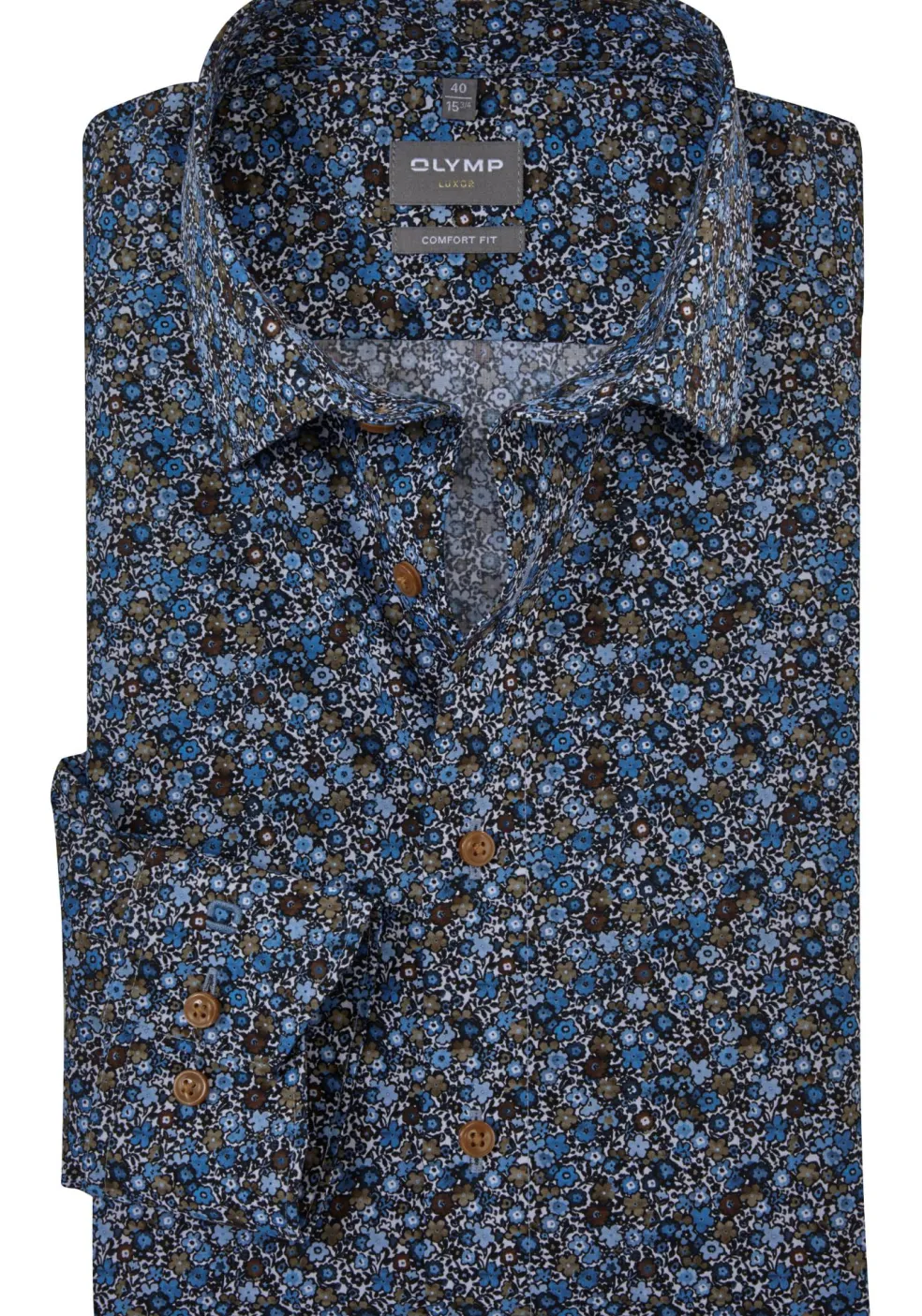 OLYMP comfort fit overhemd, popeline, marine blauw dessin