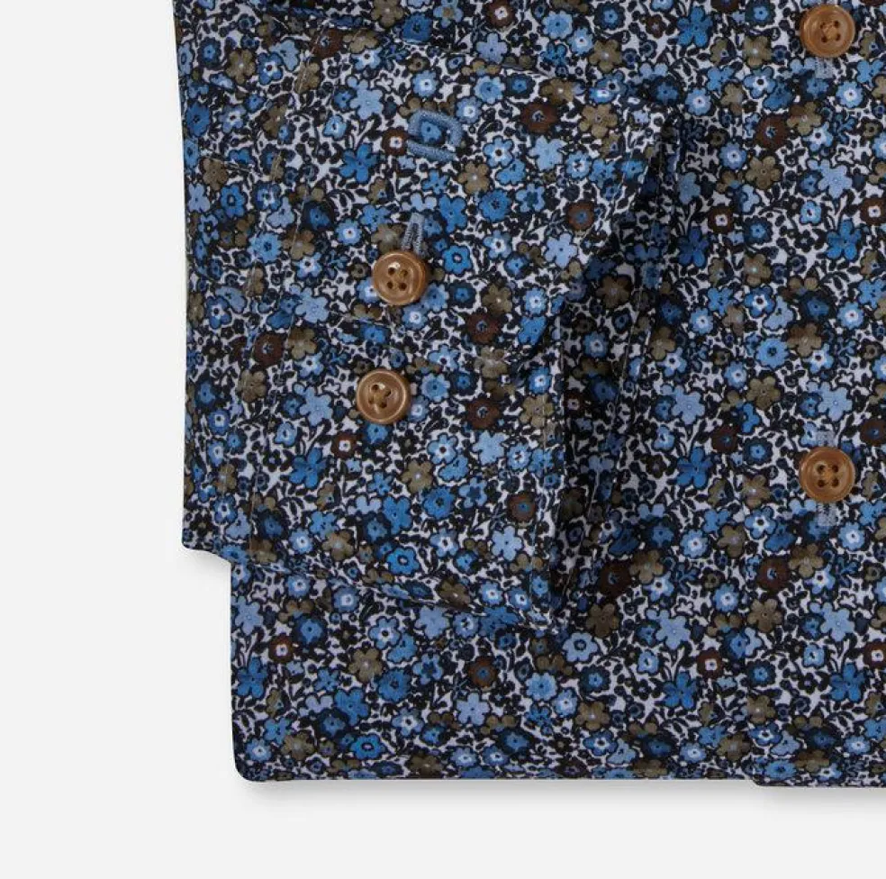 OLYMP comfort fit overhemd, popeline, marine blauw dessin