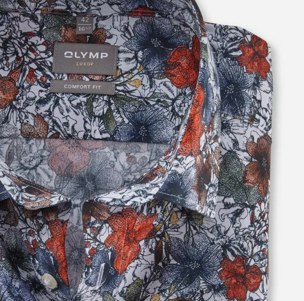 OLYMP comfort fit overhemd, popeline, wit dessin