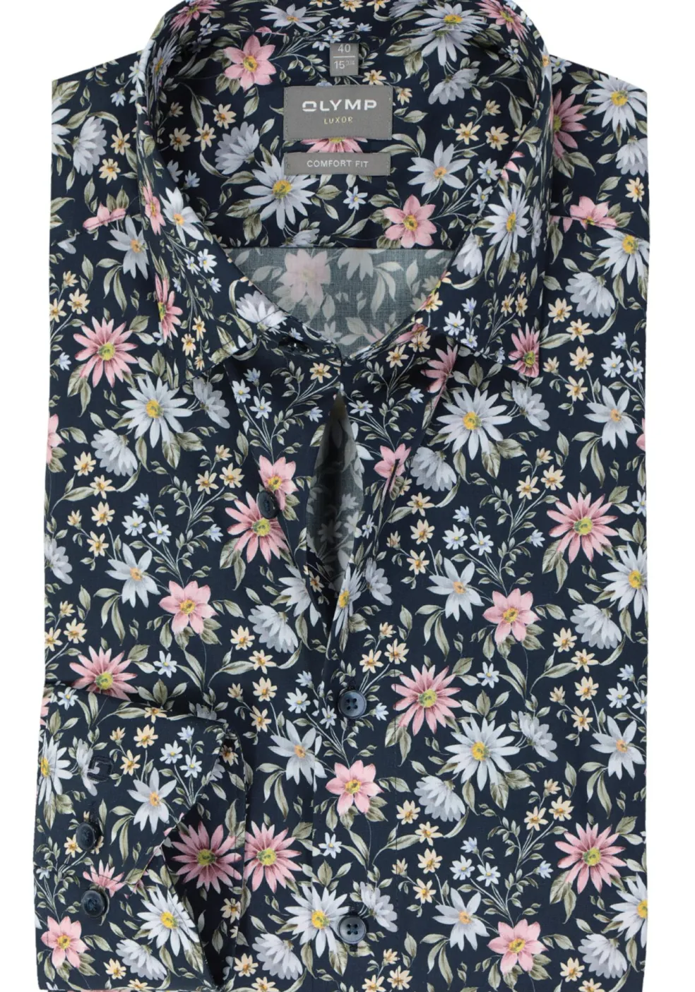 OLYMP comfort fit overhemd, popeline, marine blauw dessin