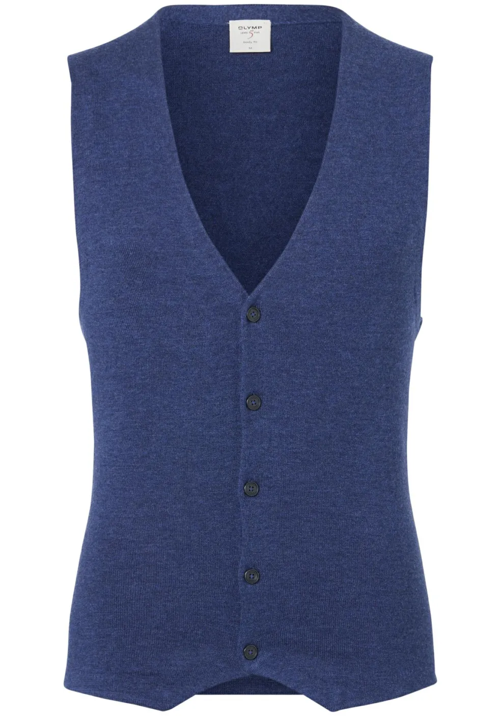 OLYMP Level 5 body fit gilet, wol met zijde, jeans blauw mouwloos vest