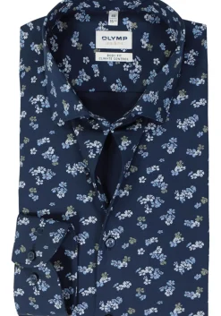 OLYMP 24/7 Level 5 body fit overhemd, dobby, marine blauw dessin