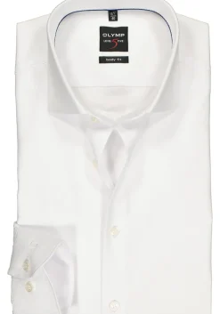 OLYMP Level 5 body fit overhemd, mouwlengte 7, wit diamant twill