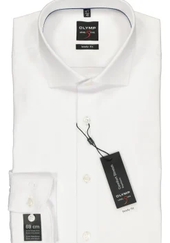 OLYMP Level 5 body fit overhemd, mouwlengte 7, wit diamant twill