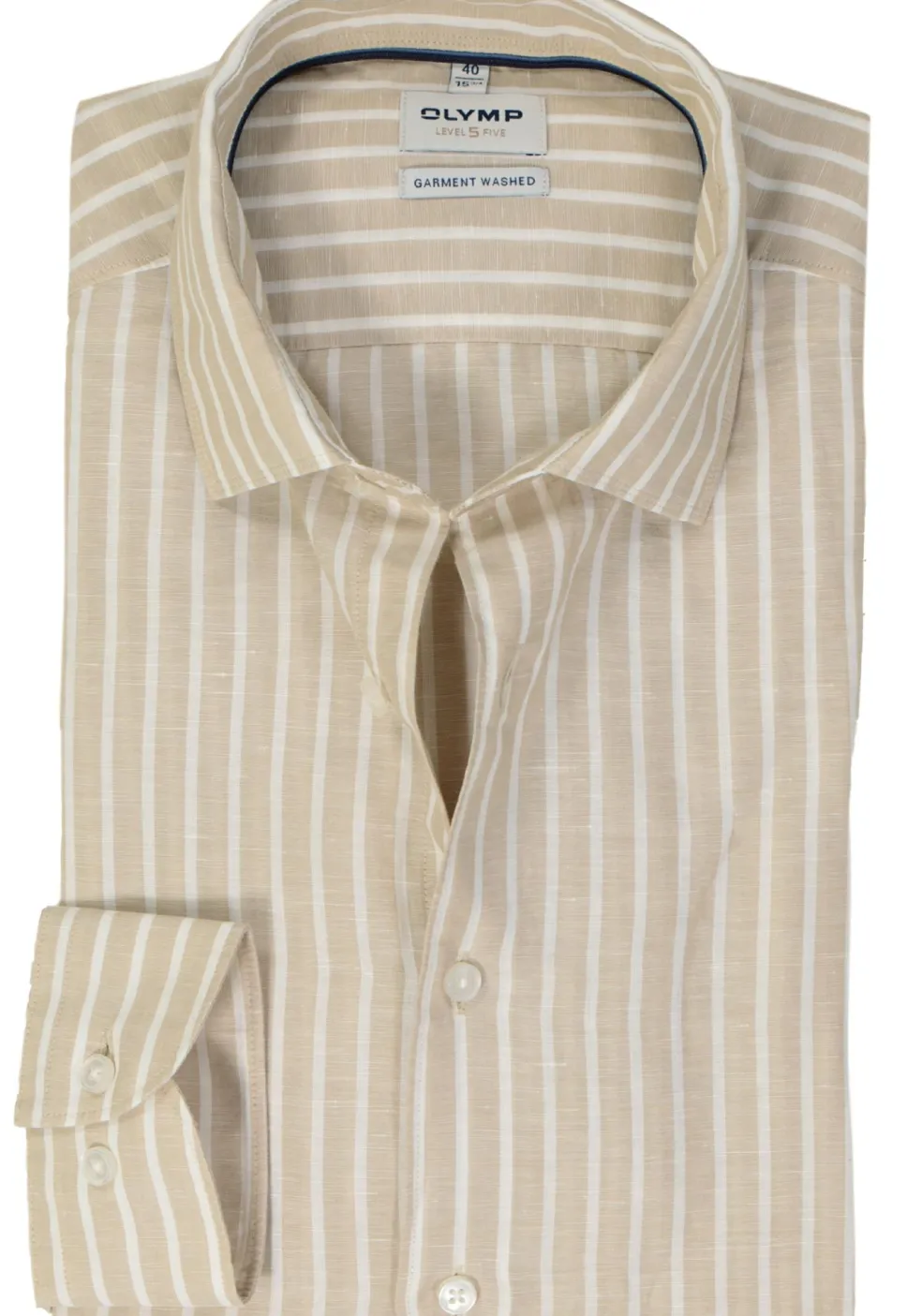 OLYMP Level 5 body fit overhemd, popeline, beige gestreept