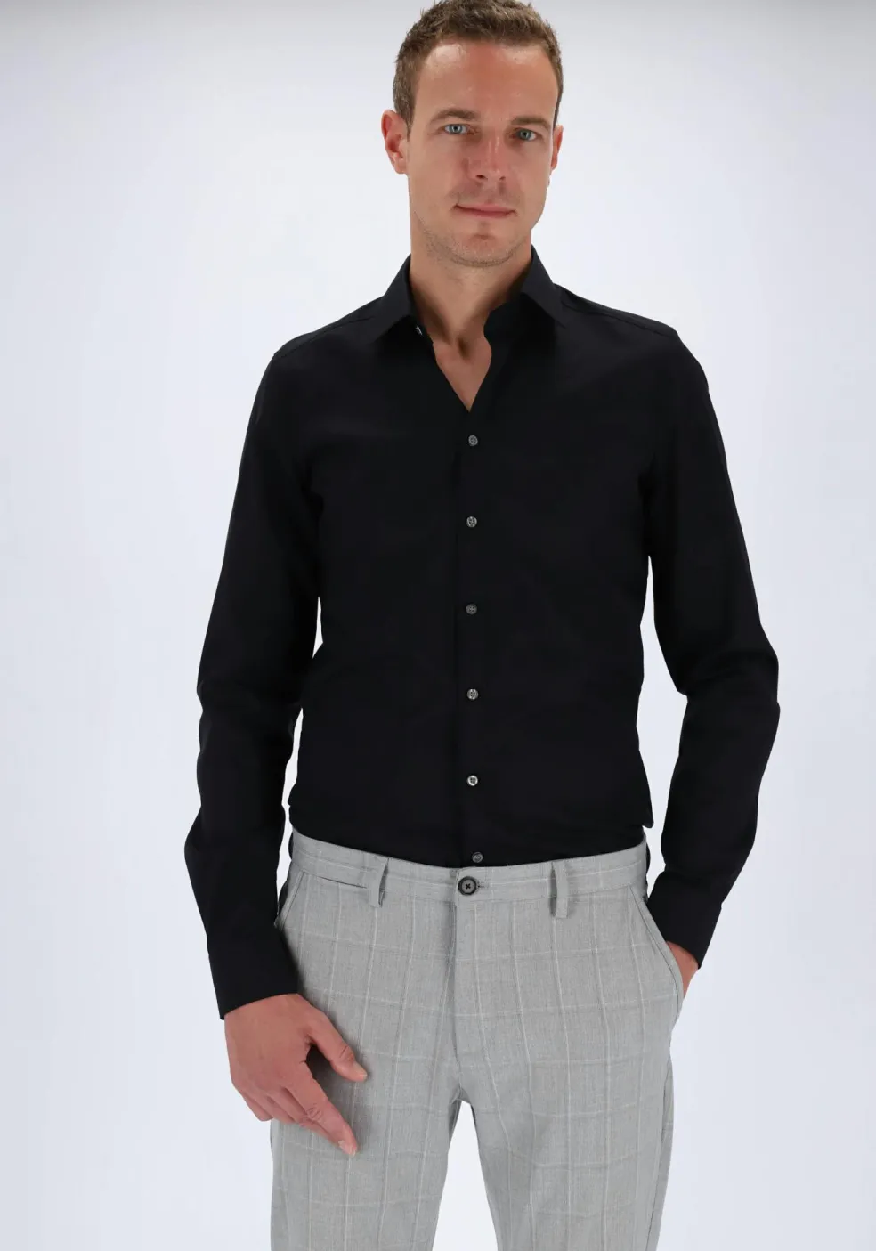 OLYMP Level 5 body fit overhemd, mouwlengte 7, zwart
