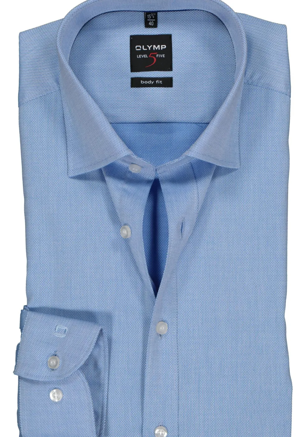 OLYMP Level 5 body fit overhemd, blauw met diamant structuur