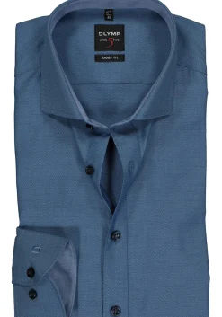 OLYMP Level 5 body fit overhemd, blauw structuur (contrast)
